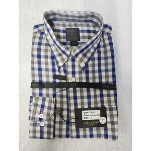 New F/X Fusion D610 men's shirt size large Plaid Blue Grey White